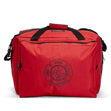 Imagem de LINE2design Bolsa de equipamento de bombeiro de luxo resistente com logotipo de cruz maltesa com alças de ombro removíveis e bolsa de equipamento de costura tripla reforçada - vermelha, Vermelho, One