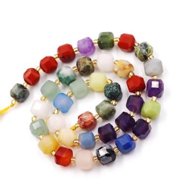 Imagem de Malahill Contas de pedra facetada natural por atacado para fabricação de joias vendidas por saco, 5 fios dentro do cubo misto de pedra 8 mm