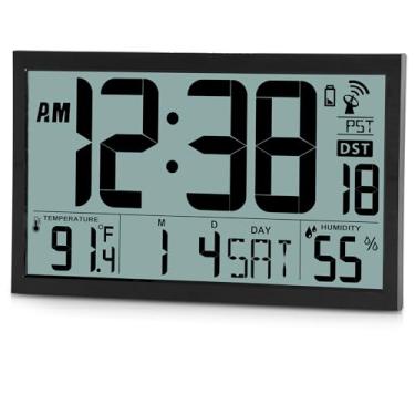 Imagem de Amgico Relógio de parede digital grande de 26,7 cm operado por bateria, calendário digital, configuração automática, relógios de mesa com temperatura interna, umidade