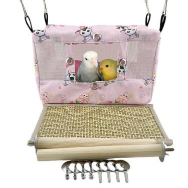 Imagem de Copfeu Grande ninho de pássaros respirável primavera verão cama de pássaro para gaiola, ninho de papagaio aconchegante cabana para quatro estações, fácil de instalar para Quaker Lovebirds (médio, rosa