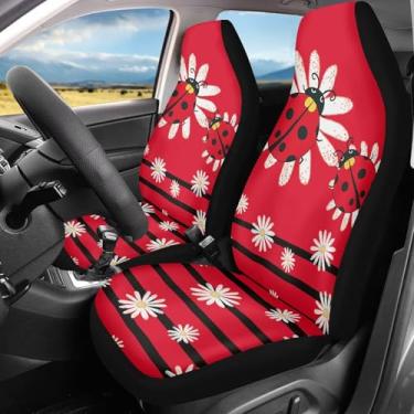 Imagem de KEIAHUAN Ladybug Daisy Conjunto de 2 capas universais para banco traseiro feminino feminino para assentos dianteiros universais para SUV, vans, sedãs, caminhões