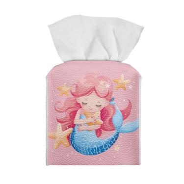 Imagem de PJHEQOXE Capa quadrada rosa para caixa de lenços de couro PU - à prova d'água para banheiro, carro, decoração de casa, suporte de lenços de luxo de toque macio para bancada, escritório, cozinha