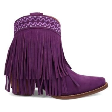 Imagem de Dingo Bota feminina Tapadero Southwest Fringe Snip Toe Casual Salto Médio 5-7,6 cm - Roxo, Roxa, 35