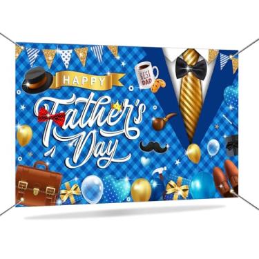Imagem de Mocsicka Pano de fundo para o Dia dos Pais Feliz Dia dos Pais, decoração para o Dia dos Pais, azul, Happy Fathers Day, Banner, suprimentos de festa, suporte para cabine fotográfica, 187 x 119 cm