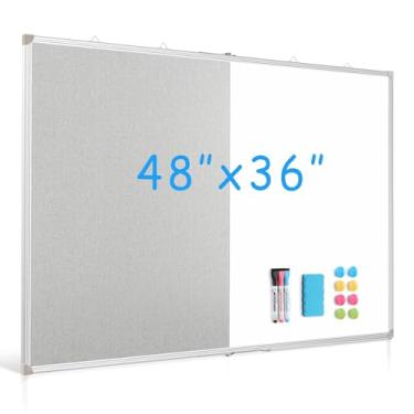 Imagem de DOLLAR BOSS Quadro de cortiça de linho dobrável, quadro branco 122 x 91 cm, quadro branco magnético extra grande, apagável a seco, quadro de avisos portátil com moldura de alumínio dupla face para