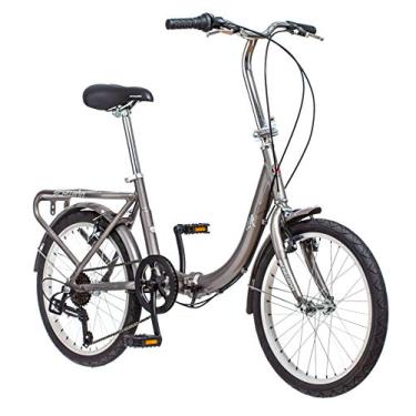 Imagem de Schwinn Bicicleta dobrável adulto Loop para homens e mulheres, rodas de 50,8 cm, transmissão de 7 velocidades, rack de carga traseiro, bolsa de transporte, prata