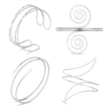 Imagem de FIRAZIO Conjunto de 4 peças de punho dourado para mulheres, pulseira de braço ajustável, pulseira de braçadeira minimalista, joia de braço de bobina, 7, Aço inoxidável, Sem Pedra Preciosa