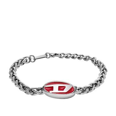 Imagem de Diesel Pulseira de elos de corrente de aço inoxidável e esmalte para todos os gêneros, cor: prata/vermelho (modelo: DX1445040), One Size, Aço inoxidável, Sem pedras preciosas