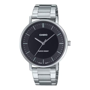 Imagem de Casio MTP-VT04D-1E Relógio analógico masculino minimalista de aço inoxidável preto em forma de côncavo com 3 ponteiros, Preto