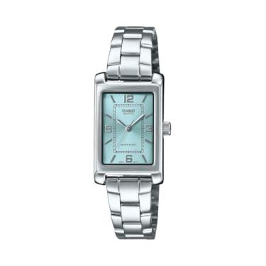Imagem de Casio LTP-1234DD-2A Relógio feminino retangular padrão clássico de aço inoxidável com mostrador azul, Azul, Elegante
