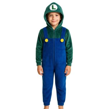 Imagem de Macacão Infantil Pijama Luigi Fantasia Soft Fleece Pelúcia