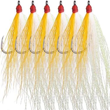 Imagem de Bucktail Teasers Ganchos de pesca de água salgada Linguado de Aço de Alto Carbono Ganchos de Pesca Bucktail Mylar Teasers Inseridos para Catfish Bacalhau Linguado Hi/Lo Rig