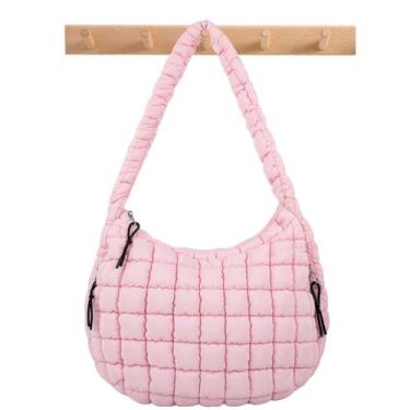 Imagem de Sacola Iqimott acolchoada Puffer Nylon Bubble Hobo Travel Pink