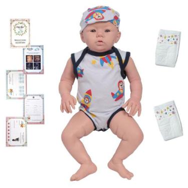Imagem de Boneco Reborn Bebê Silicone Príncipe Roupa Avião Acessórios - Cegonha 