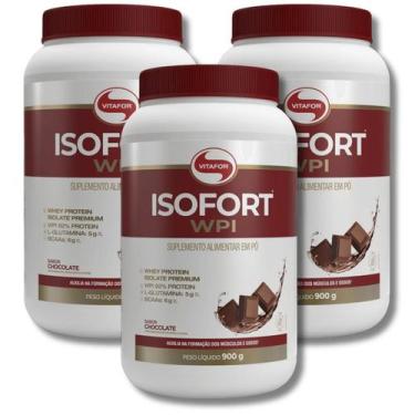 Imagem de KIT 3 Isofort WPI Chocolate Whey Isolado 900g Vitafor