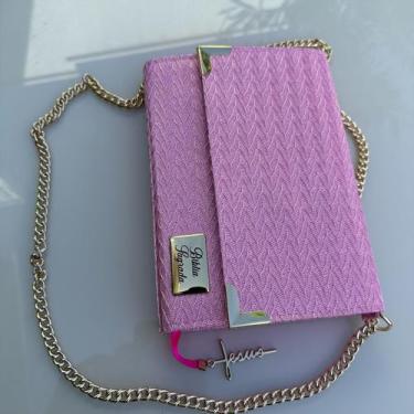 Imagem de Bíblia Glitter Rosa bebê estilo bolsa com alça de correntes - CENTRAL