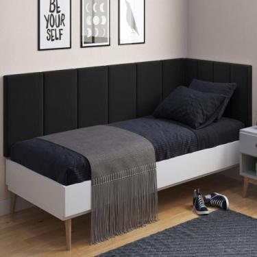 Imagem de Conjunto Cabeceira E Protetor Lateral Sued Preto - Ofertamo