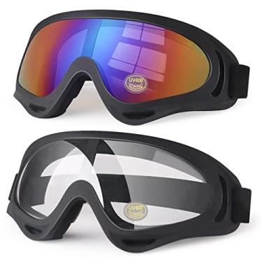 Imagem de Óculos de motocicleta para crianças, 2 unidades de óculos de esqui para motocross, motocross, para crianças, antiUV, poeira e airsoft para homens, mulheres, jovens adultos (armação preta/cor + lente transparente)