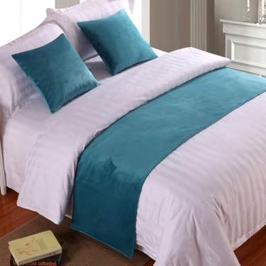 Imagem de Cachecol de corredor de cama de hotel luxuoso veludo cor sólida decoração moderna mantas de cama para pé da cama quarto protetor de cama sem desbotamento toalha de cama azul 1||completo 50 x 210 cm