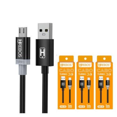Imagem de Kit 3 Cabo Micro Usb V8 Carregador Turbo E Dados Android - Hrebos