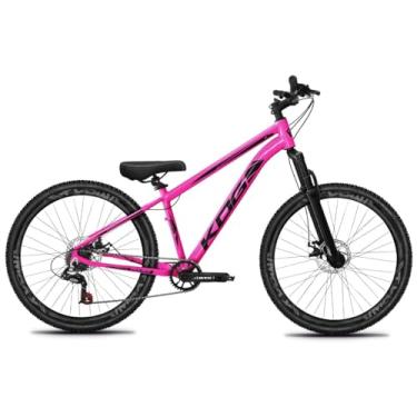 Imagem de Bicicleta Aro 26 KOG 1x7 Freeride – Bike para Grau, Freeride Urbano, Suspensão 80mm, Freios a Disco, 7 Velocidades, Rosa Chiclete, Adesivo Preto,Vmaxx Preto Fosco
