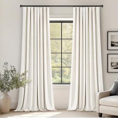 Imagem de Cortinas de veludo branco marfim 267 cm de comprimento, blecaute, isolamento térmico, à prova de som, cortinas de escurecimento de quarto, cortinas de janela plissadas para quarto, sala de estar, 102