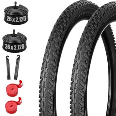 Imagem de Pacote com 2 pneus de bicicleta de 26 polegadas 66 x 5,125 polegadas ou conjunto de substituição dobrável com tubos internos adequados para bicicleta off-road MTB (57-559 mm)