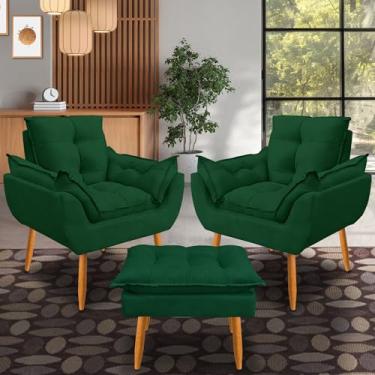 Imagem de kit 2 poltrona Emily puff descanso para os pés tecido suede (verde)