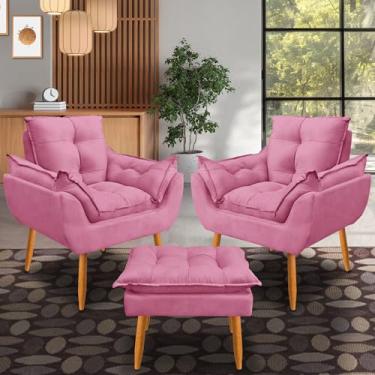 Imagem de kit 2 poltrona Emily puff descanso para os pés tecido suede (rosa)