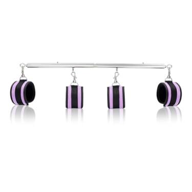 Imagem de cladele Barra Espalhadora Reforçada Em Aço Inoxidável Expansível Prata Para Academia Doméstica Com 4 Peças De Pu Roxo Alça Ajustável, Equipamento Esportivo Treinamento Fitness Kit Pilates, Conjunto