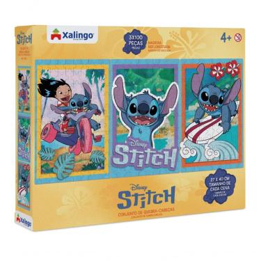 Imagem de Quebra-cabeça Stitch - 3 Cenas 300 Peças Xalingo Quebra-cabeça 3x100 Stitch 300 Peças Xalingo
