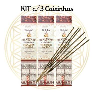 Imagem de KIT C/3 CX'S Incenso Goloka Indiano Vareta Linha Ayurvedic, Canela