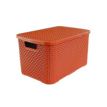 Imagem de Caixa Organizadora Rattan, 15 Litros, Empilhável, Terracota, 35 x 26 x 18 cm