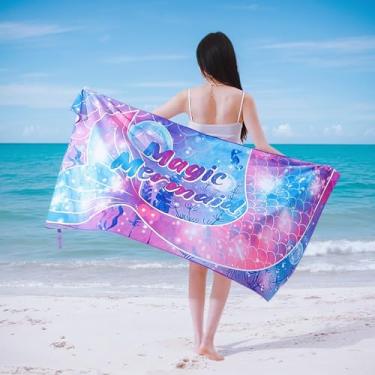 Imagem de Wonrizon Toalha de praia de microfibra de secagem rápida, toalhas de praia leves sereia 160 cm x 78,7 cm cobertor de praia compacto absorvente à prova de areia para meninas viagens natação esportes