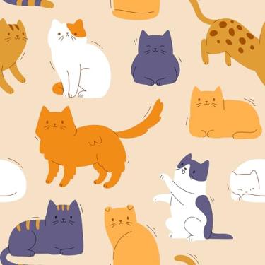 Imagem de EaseStick Papel de parede de gato fofo autoadesivo animal de parede 45 cm x 406 cm decoração de parede de berçário de bebê bege papel de parede laranja desenho gato vinil papel de parede para quartos