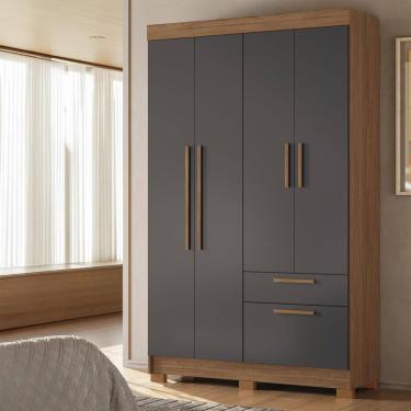 Imagem de Guarda-Roupa Solteiro Santos Andirá Londrina com 4 Portas, 2 Gavetas e 3 Prateleiras - 130cm de largura