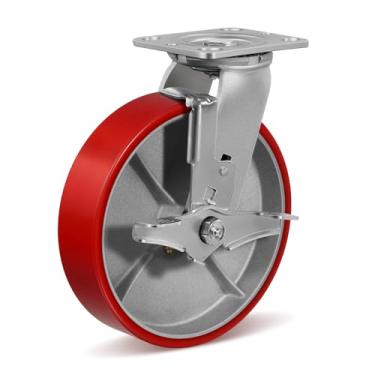 Imagem de HANDSAMMU Rodízios resistentes de 20 x 5 cm - rodízios industriais, rodas de poliuretano, capacidade de até 680 kg. Use para caminhão plataforma, carrinho de U-boat, bancadas de trabalho (1 freio)