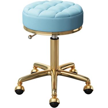 Imagem de Cadeira Com Rodas Ajustável Com Aço Metal Dourado 5 Garras Para Salões De Beleza, Escritório, Bancos De Bar - Assento Redondo Com Rodas De Terra - Móveis Ergonômicos Ideais (, Light Blue
