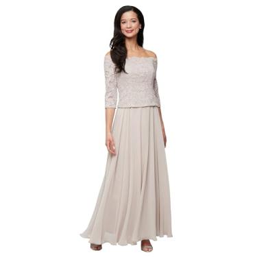 Imagem de Alex Evenings Vestido feminino longo elástico de renda ombro de fora para mãe da noiva (tamanho pequeno e regular), Cinzento-acastan, 48