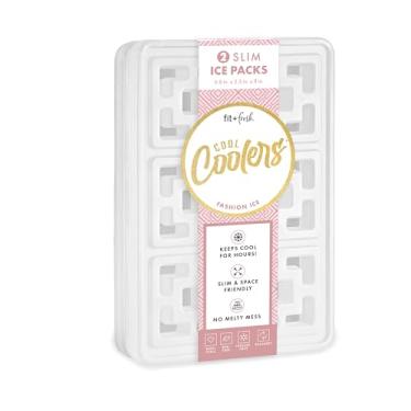 Imagem de Cool Coolers Fashion Ice da Fit & Fresh, pacote com 2 pacotes GG Slim Ice Packs, design exclusivo de bolsa de gelo para mulheres, lancheiras reutilizáveis que economizam espaço, pacotes de gelo