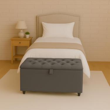 Imagem de Baú Divã Sara Recamie Capitonê 80cm Suede Para Quarto Cama Solteiro (CINZA)
