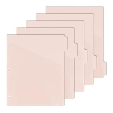 Imagem de Koqye Divisores de 5 Abas para Fichário de 3 Argolas com Bolsos, Divisores de Plástico com Bolso Frontal Transparente, Divisores de Índice de 5 Abas com 3 Furos Perfurados para Mat (, Rosa)