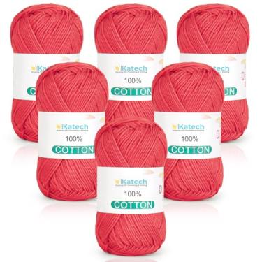 Imagem de Katech Fio de algodão puro para crochê e tricô – Soft Sport Weight CYC #2, 6 novelos (50 g cada, 300 g no total), fio de crochê ideal para panos de prato, roupas de bebê, meias, lenços leves (vermelho