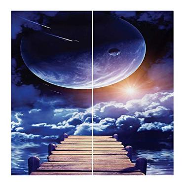 Imagem de Cortina blackout para espaço sideral, observando uma chuva de meteoro de uma doca de madeira sob os raios solares, cortinas blackout com absorção de som para decoração de sala de jantar/festa, L 132 x