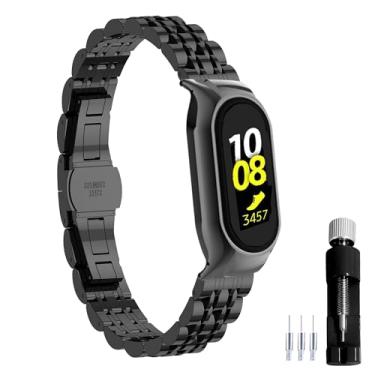 Imagem de Gheper Pulseira de relógio de metal compatível com Samsung Galaxy Fit2 SM-R220 de aço inoxidável, moldura protetora, design de pulseira de substituição para acessório para smartwatch Fit 2 SM-R220