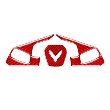 Imagem de Acabamento de volante de fibra de carbono genuíno para Chevrolet Corvette C8 2020 tp 2024 (vermelho)