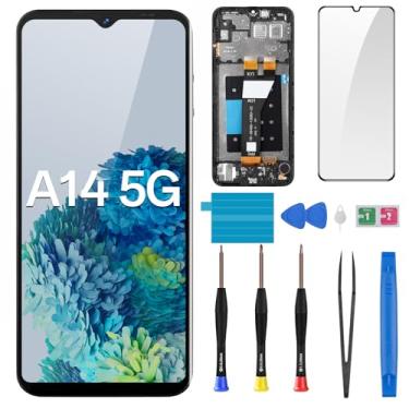 Imagem de BESJMYT Para Samsung Galaxy A14 5G Tela de substituição A14 5G LCD Display Touch Digitalizador Montagem completa com moldura botão lateral Ear Speaker Vibration Motor Glass Repair Tools Kit SM-A146U