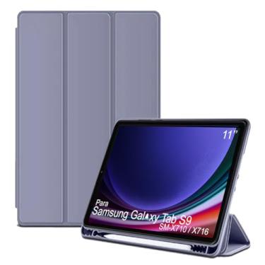 Imagem de Capa Tablet flip para Samsung Galaxy Tab S9 5G SM-X716 SM-X710 Smart pen 11 polegadas resistente aveludada compatimento para caneta Case capinha Anti Impacto Suporte Pencil - Alamo (violeta)