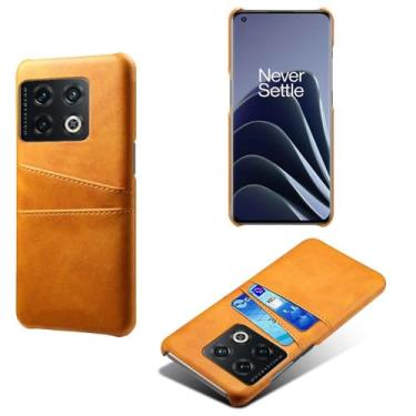 Imagem de Capas Compatível com Oneplus 10 PRO,Caso de couro PU-Tampa de telefone a prova de choque com 2 slots de cartão,Proteção anti-impressão digital e anti-gota-Yellow