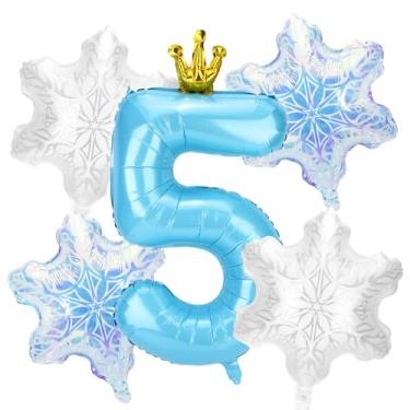 Imagem de 5un Decorações Neve Balões Festa Aniversário, Número Azul e 4un Decorações e Lembrancinhas Balões Floco Neve para Festas Aniversário Tema Princesa Azul País Das Maravilhas Inverno(Número 5)